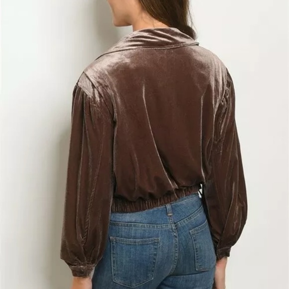 Very J Mocha Brown Velvet Moto Jacket - Picture 4 of 7